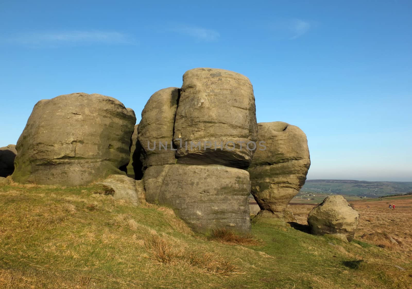 the bridestones a large group of gritstone rock formations in west yorkshire landscape near todmorden