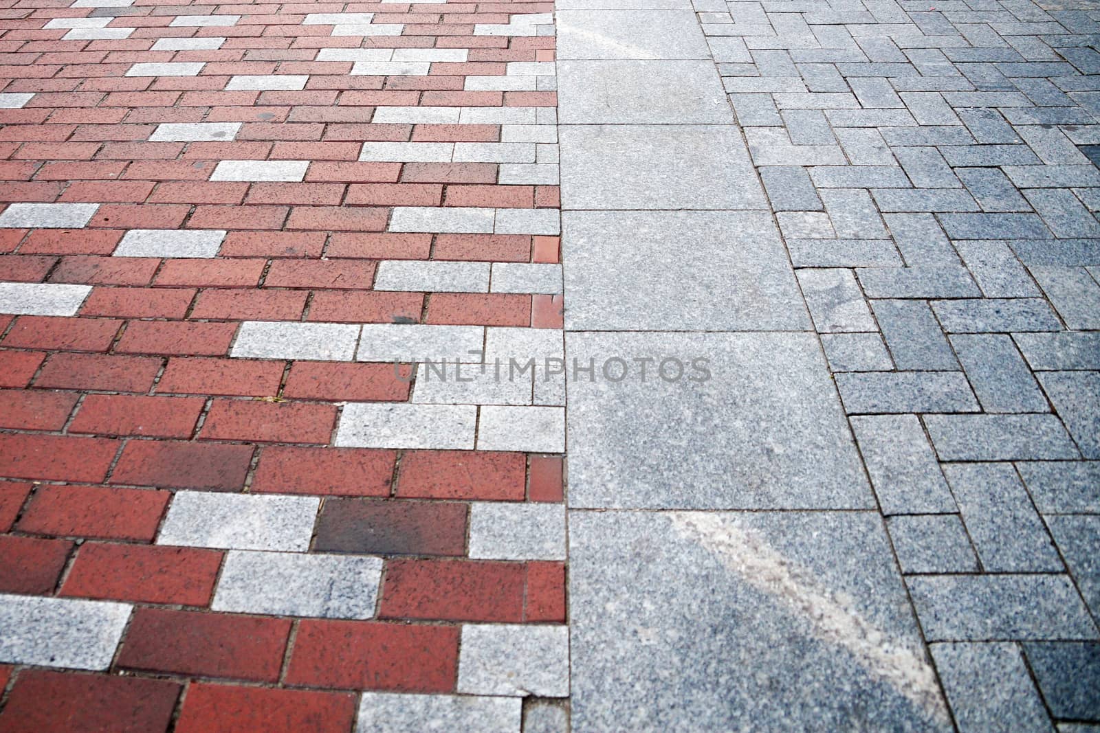 red and gray paving slabs in perspective.