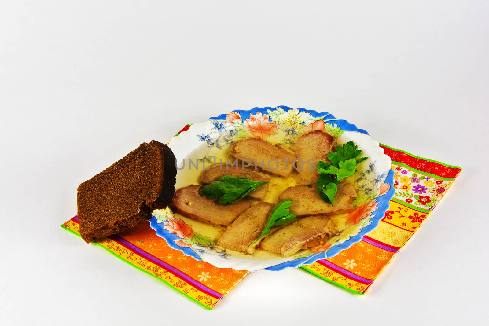 Meat in aspic with herbs and bread