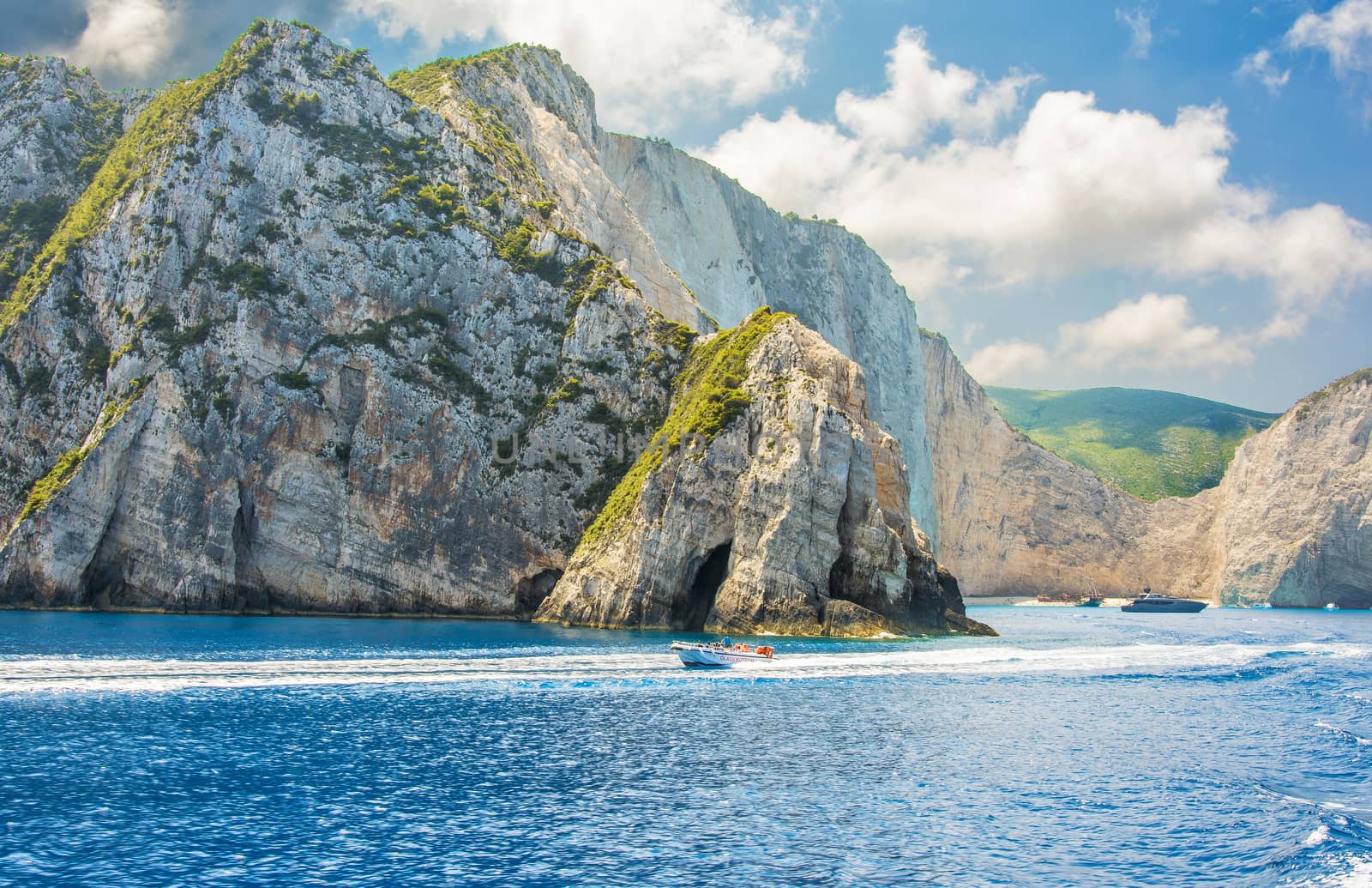 View from the sea on the bay of Navajo. The island of Zakynthos. by Grommik