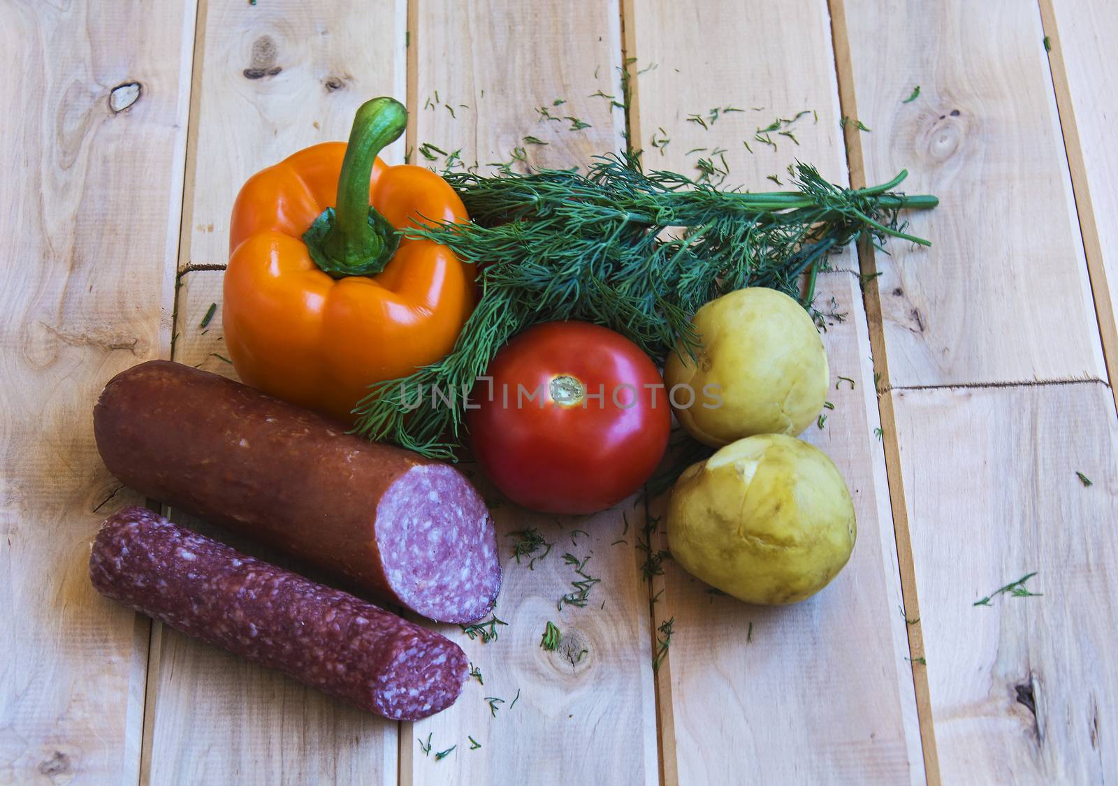 Sausage with vegetables and herbs by Grommik