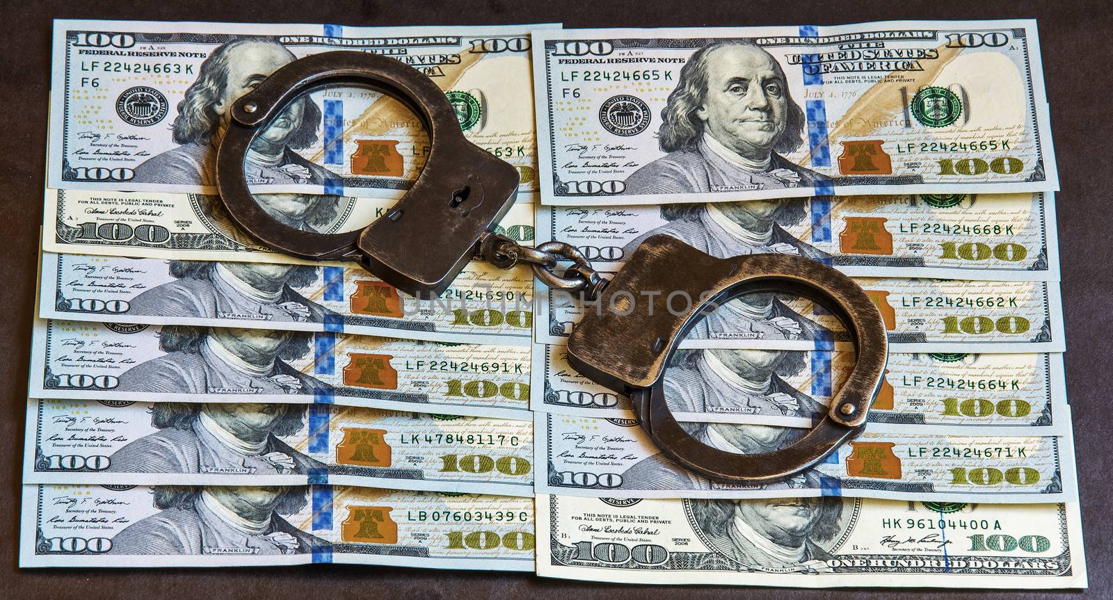 The handcuffs are on banknotes hundred dollars by Grommik