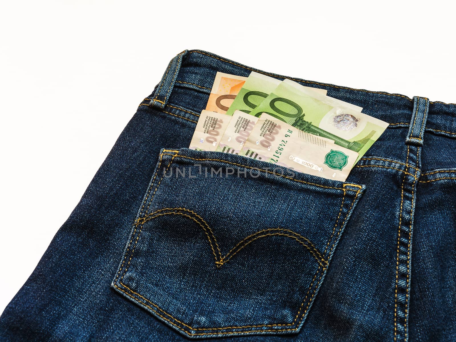 The jeans are pocket money euro banknotes and rubles by Grommik