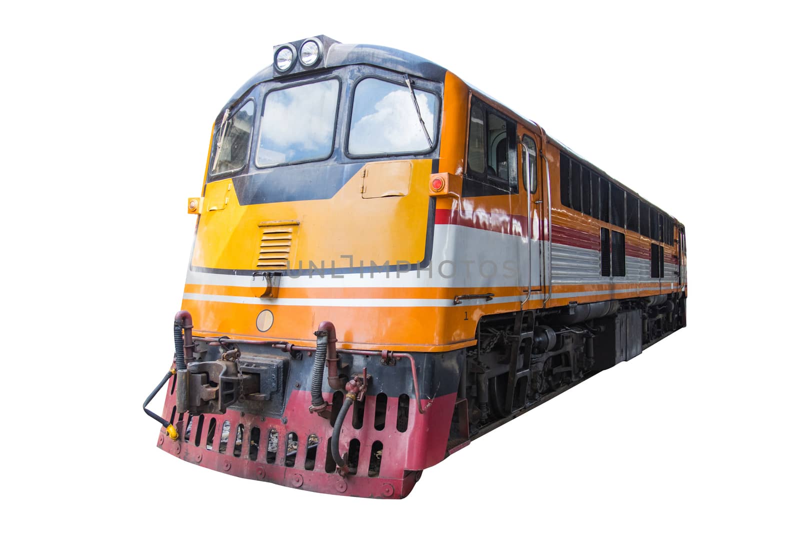 head train hauled diesel electric locomotive with isolated white by piyaphun