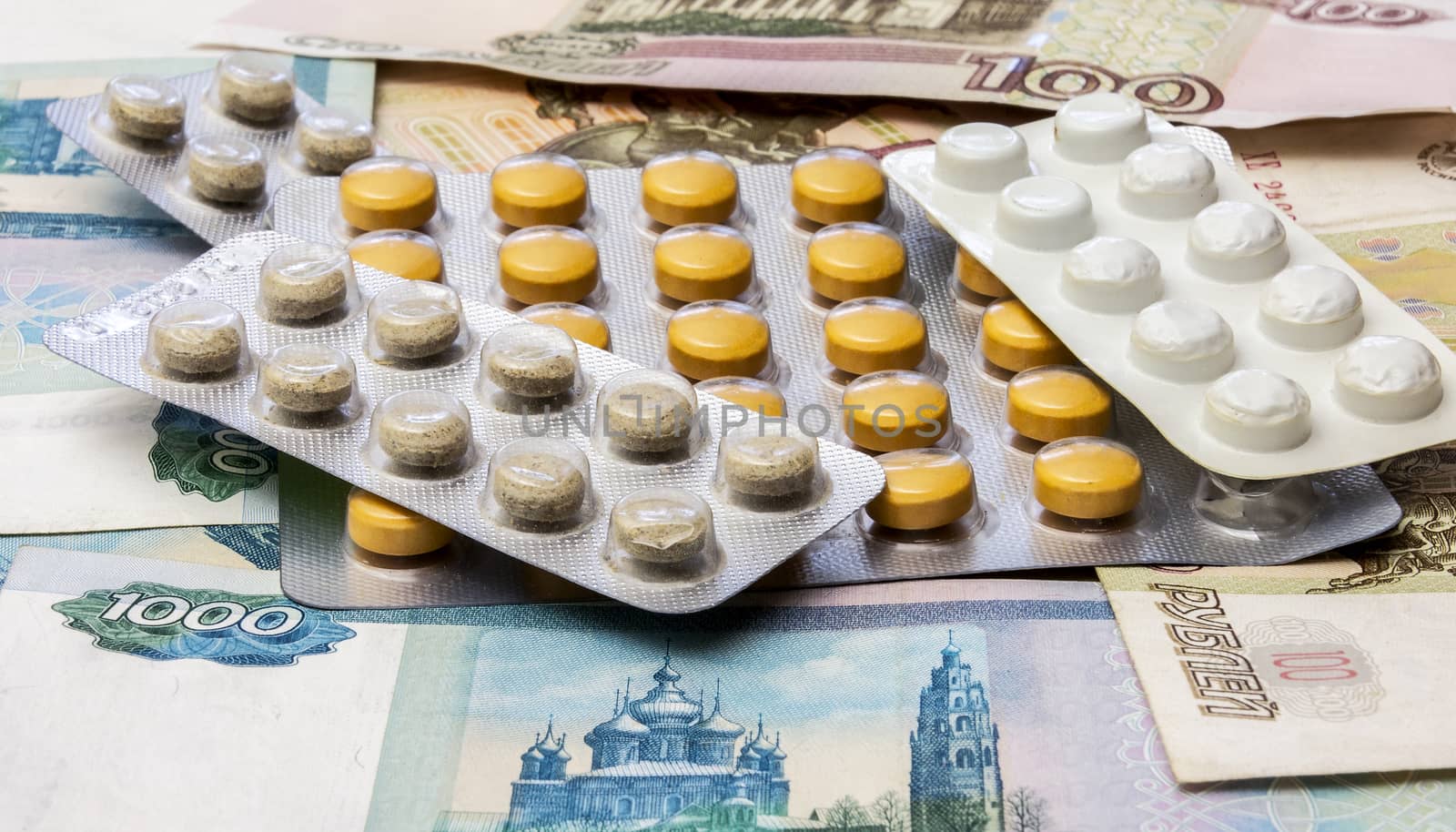 Medical drugs are on the banknotes by Grommik