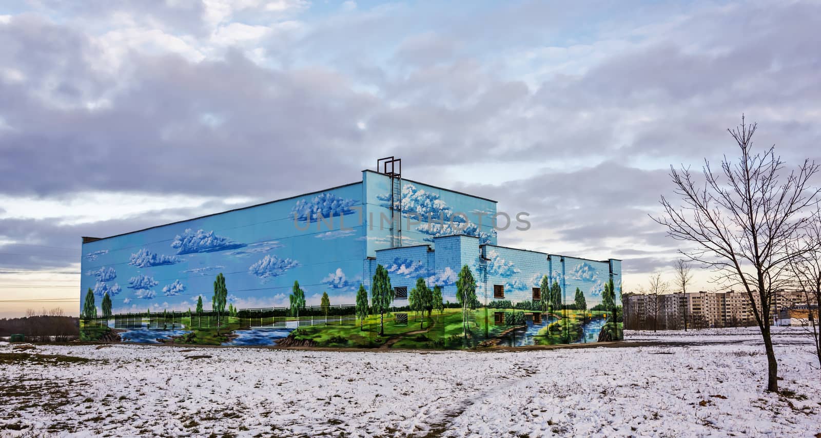 The structure with walls painted Summer Landscape