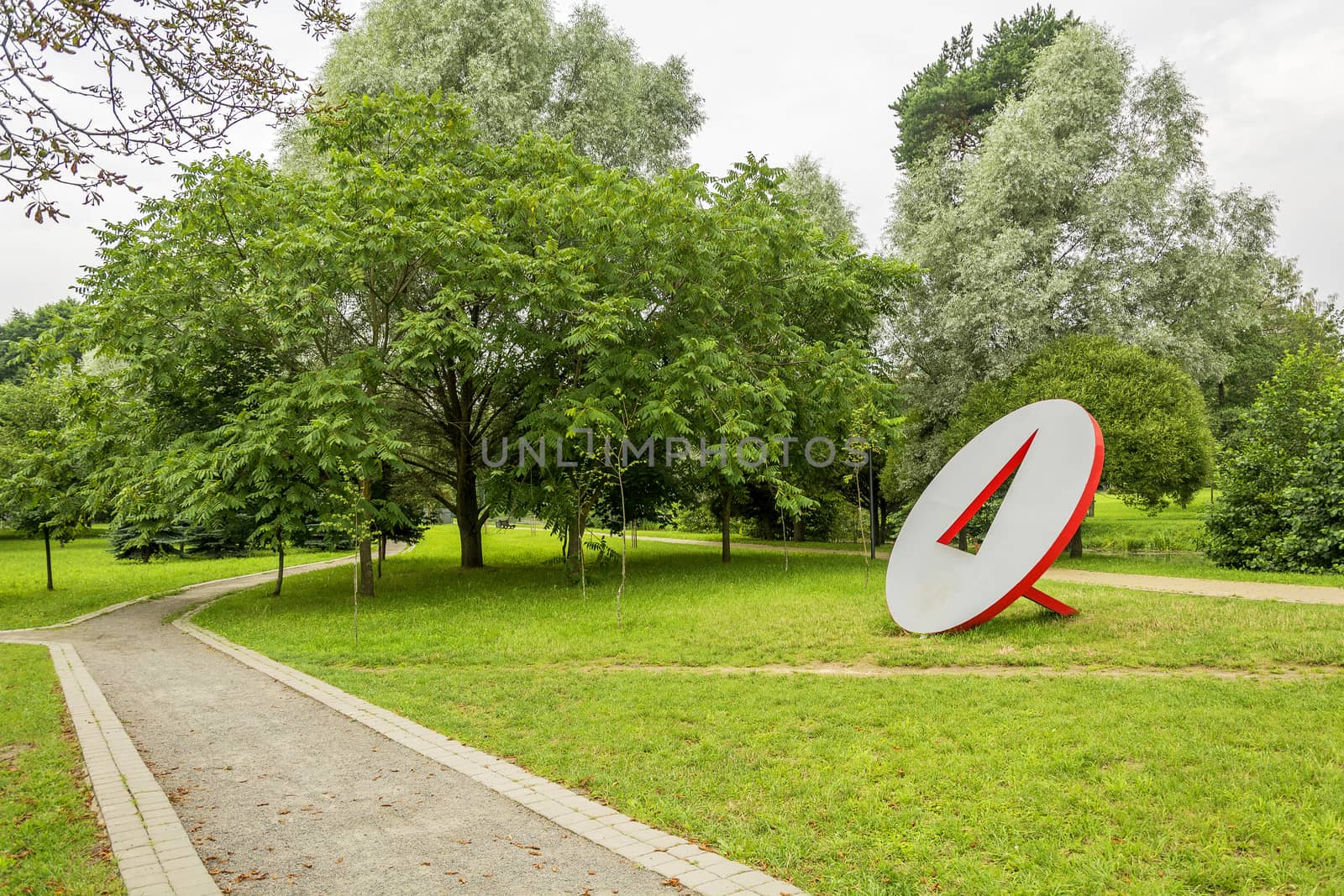 big button sculpture, installed in city park