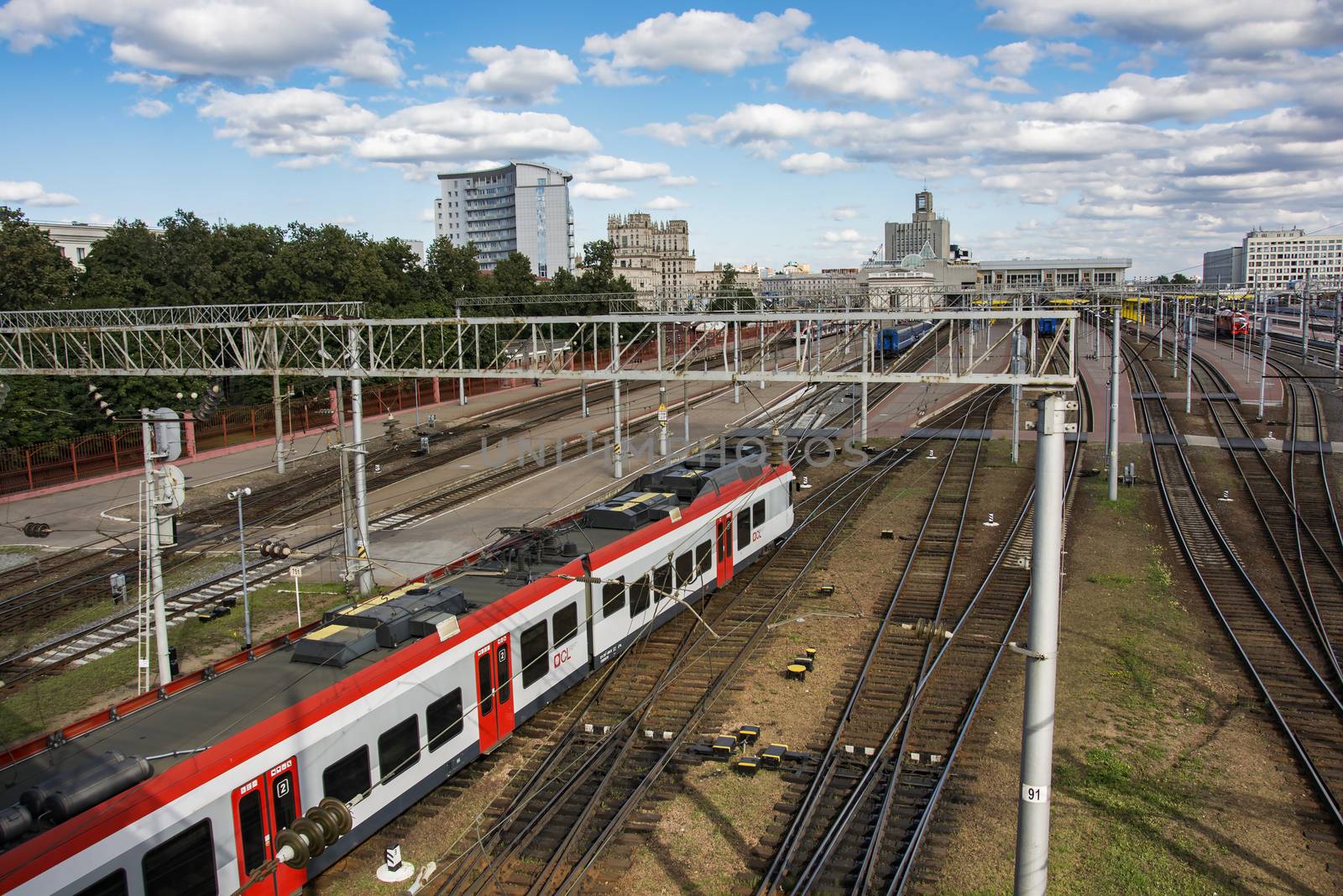 The train arrives at the electrically-Minsk-Passenger station (Minsk, Belarus)