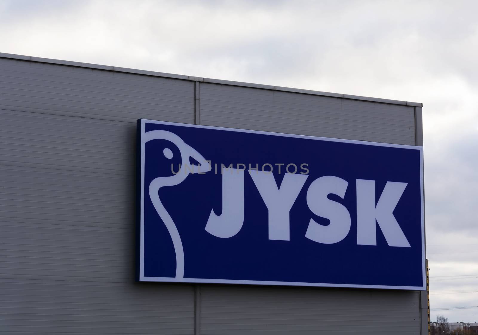 A sign with the name of the store JYSK