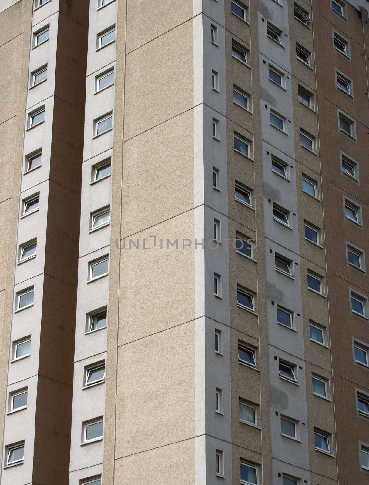 a view of a typical british council built high rise concrete apartment block typical of public housing in the uk