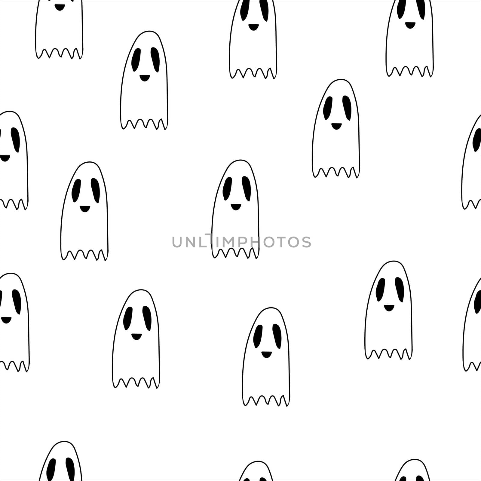 Seamless pattern ghost doodle, cartoon character, , Halloween, isolated illustration on white background, coloring. by zaryov