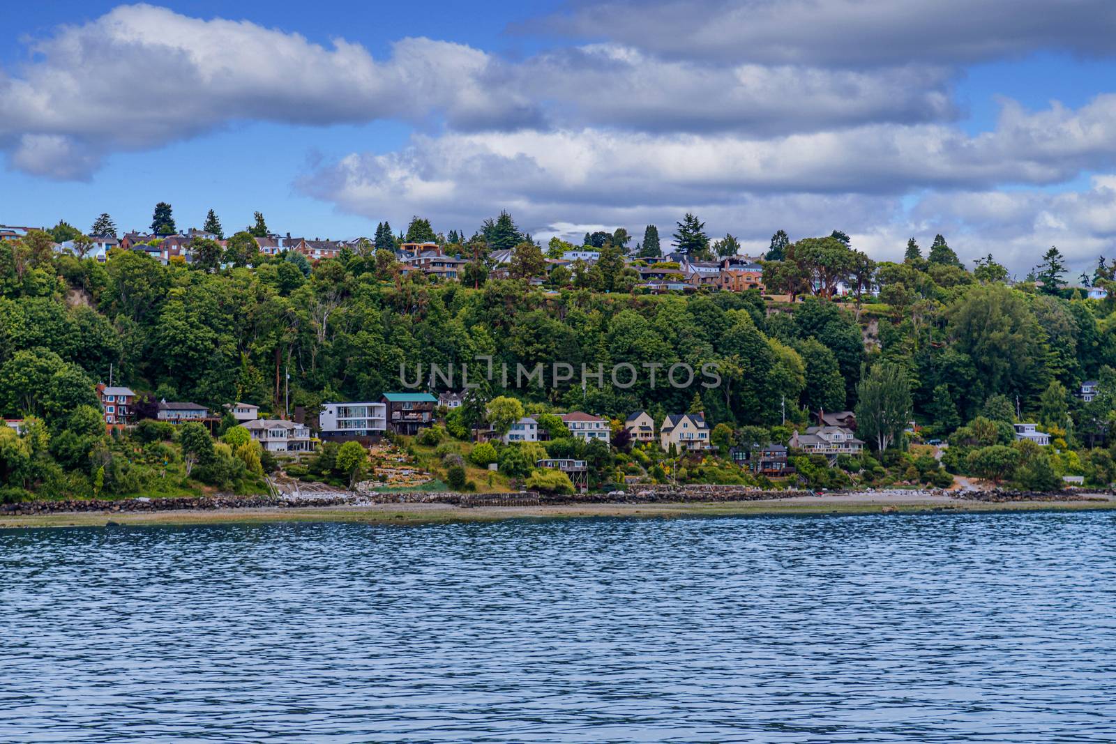Colorful Homes on Puget Sound at Dusk by dbvirago