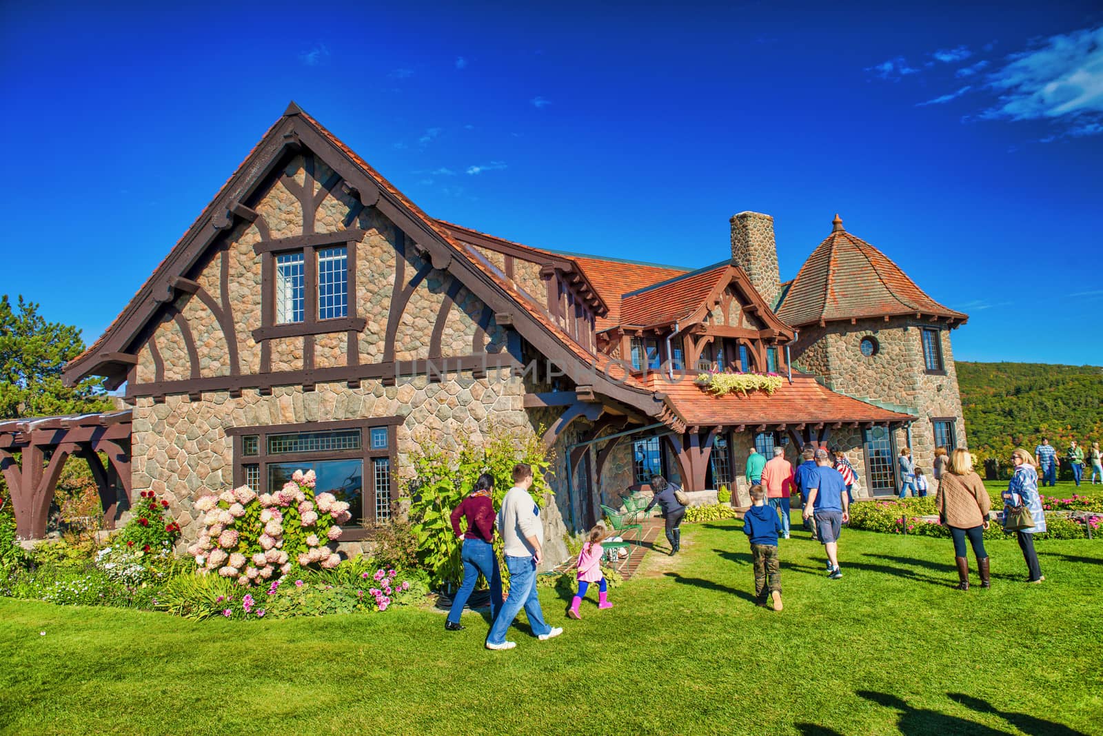 MOULTONBOROUGH, NH - OCTOBER 2015: Tourists visit Castle in the Clouds on a wonderful autumn morning.