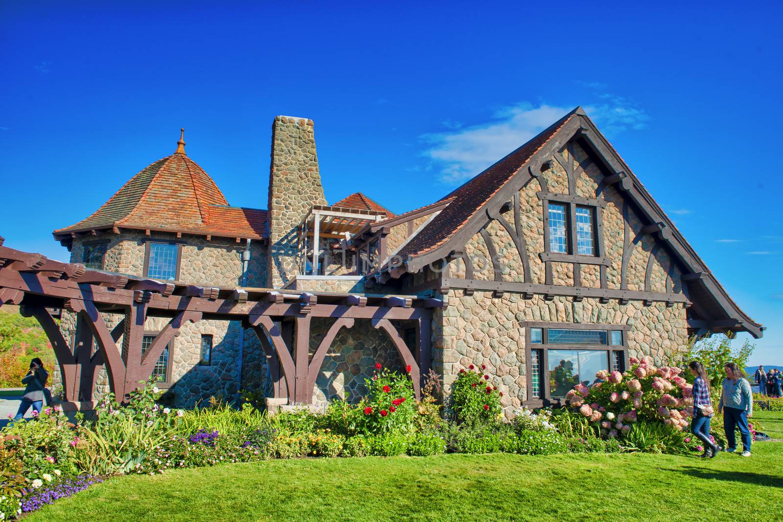 MOULTONBOROUGH, NH - OCTOBER 2015: Tourists visit Castle in the Clouds on a wonderful autumn morning.