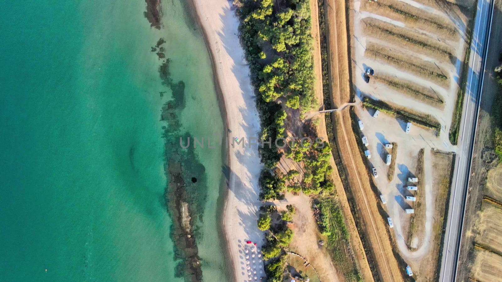 Amazing aerial view of Tuscany coastline, Italy from the drone.