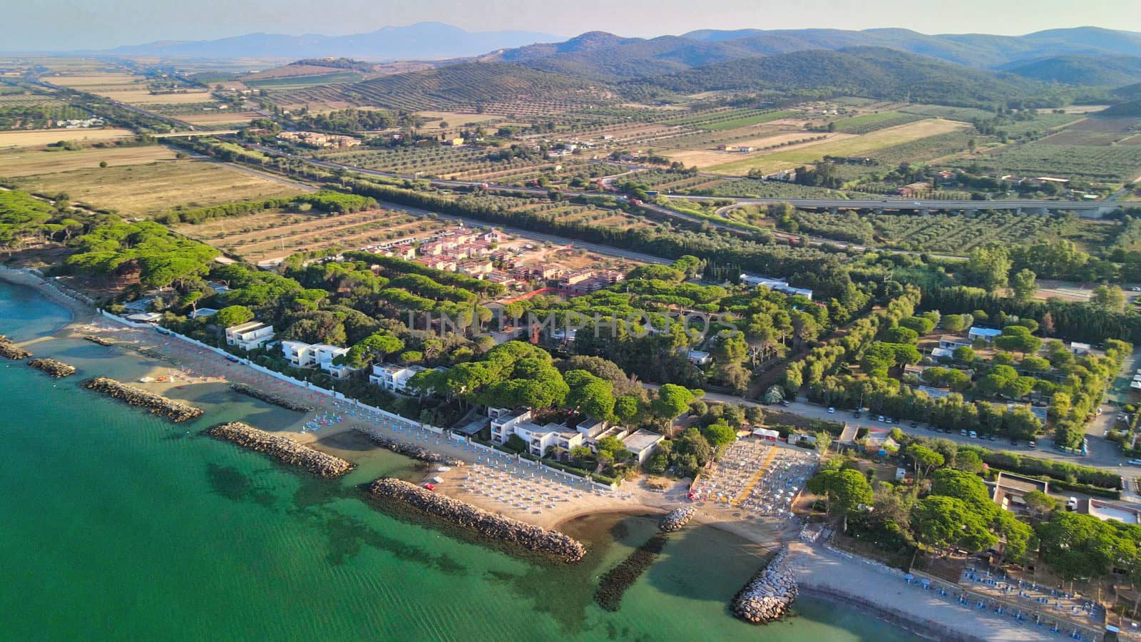 Amazing aerial view of Tuscany coastline in summer season, Italy by jovannig