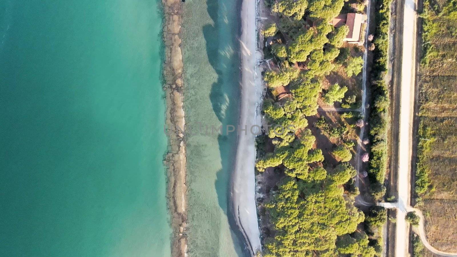 Amazing aerial view of Tuscany coastline, Italy from the drone.