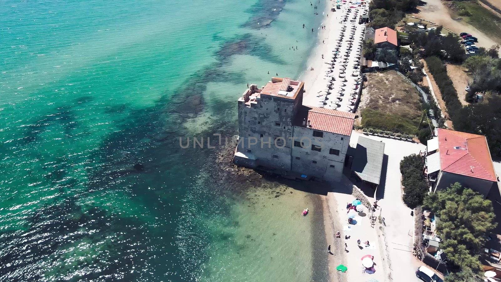 Amazing aerial view of Tuscany coastline, Italy from the drone.