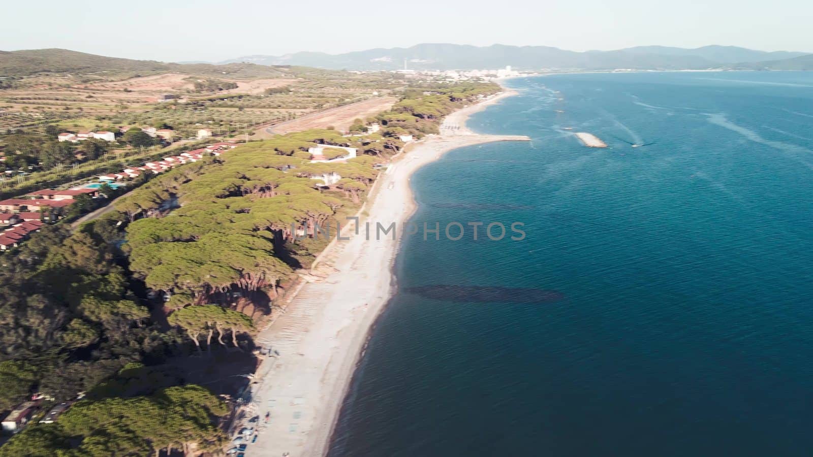 Amazing aerial view of Tuscany coastline, Italy from the drone.