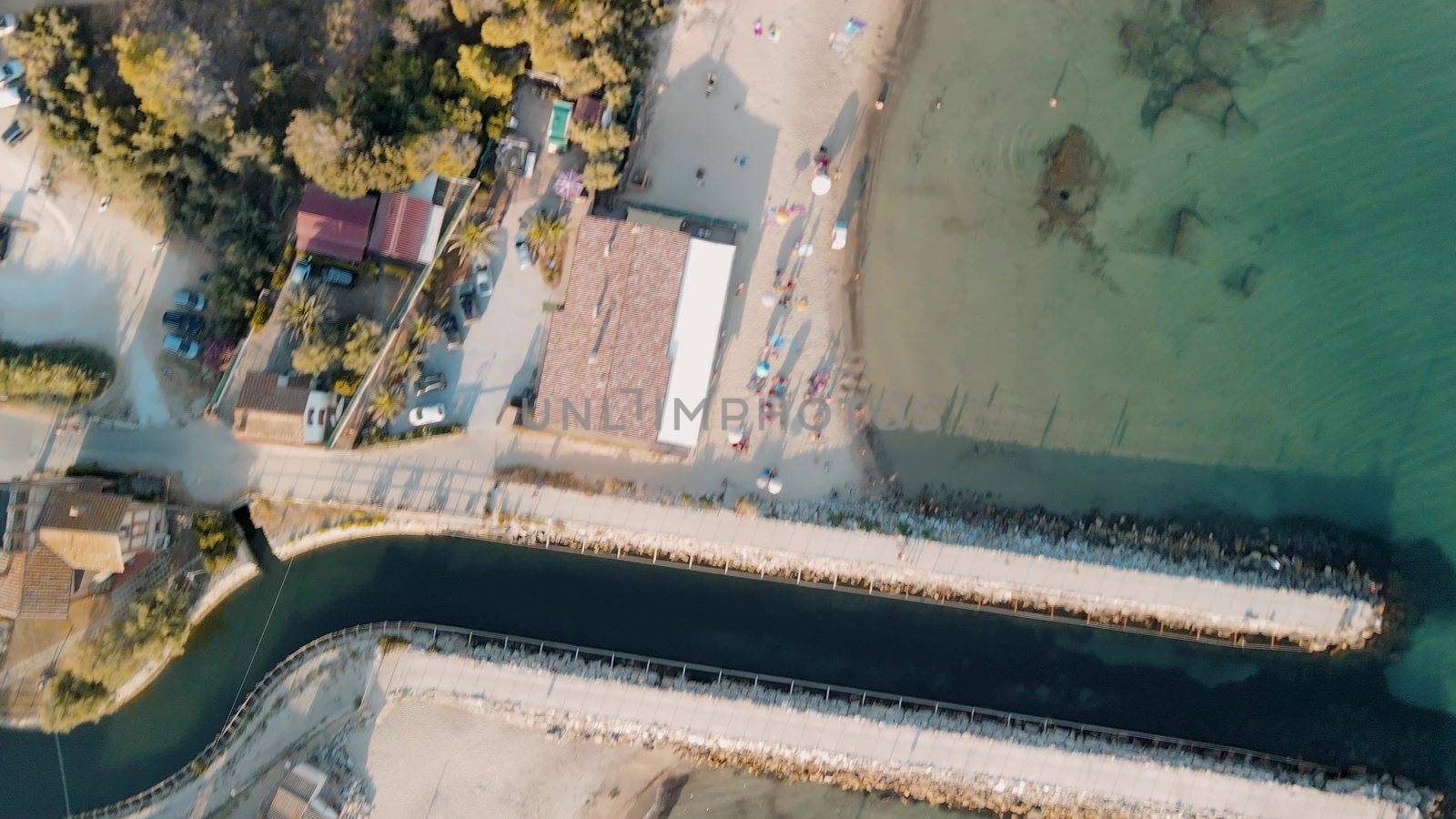 Amazing aerial view of Tuscany coastline, Italy from the drone.