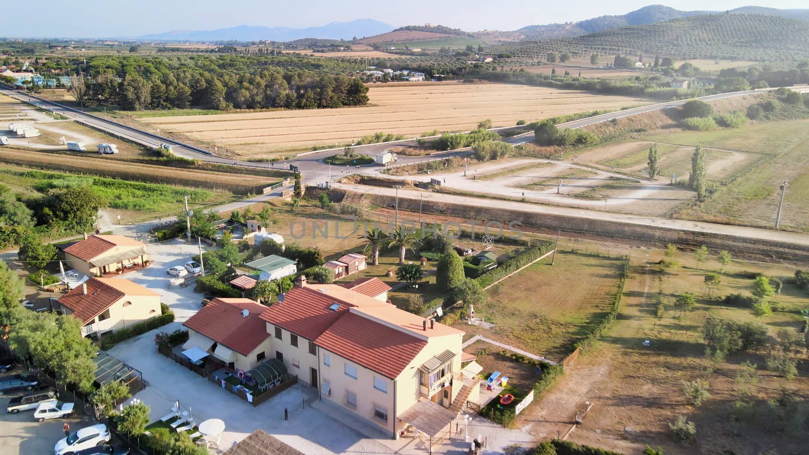 Amazing aerial view of Tuscany coastline, Italy from the drone.