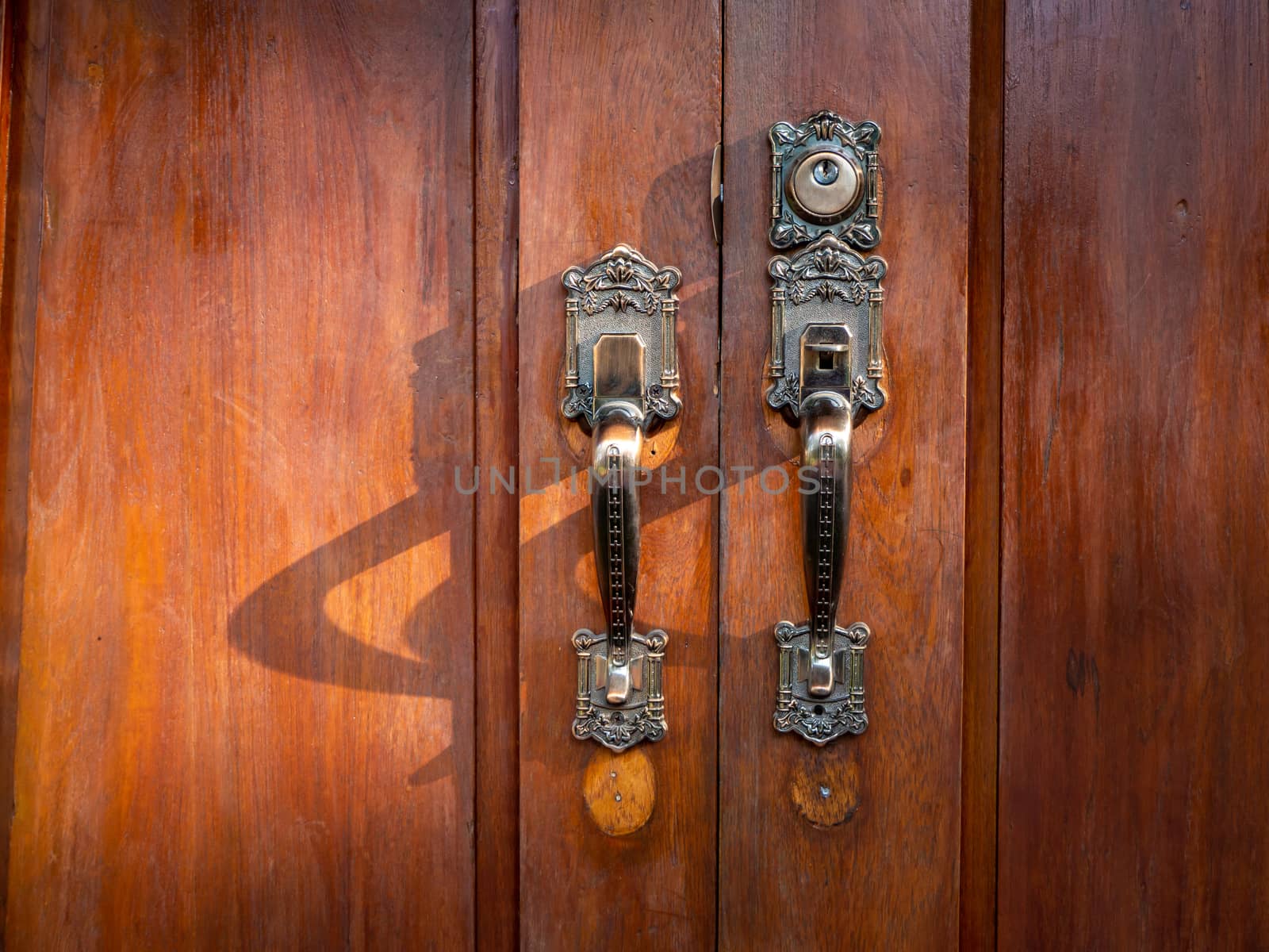 View to brown wooden enterance vintage door by shutterbird