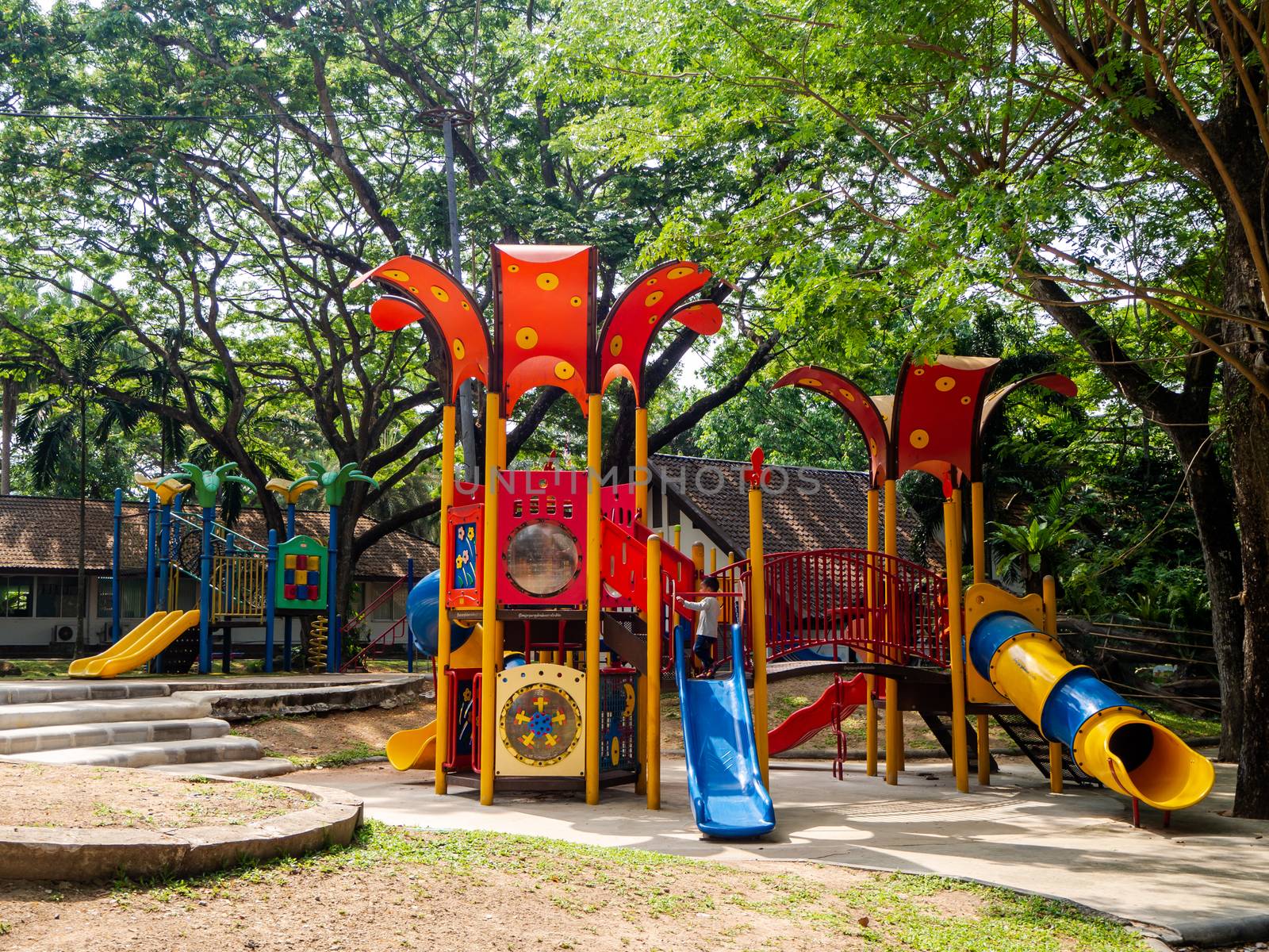 The Colorful playground on yard in the park.