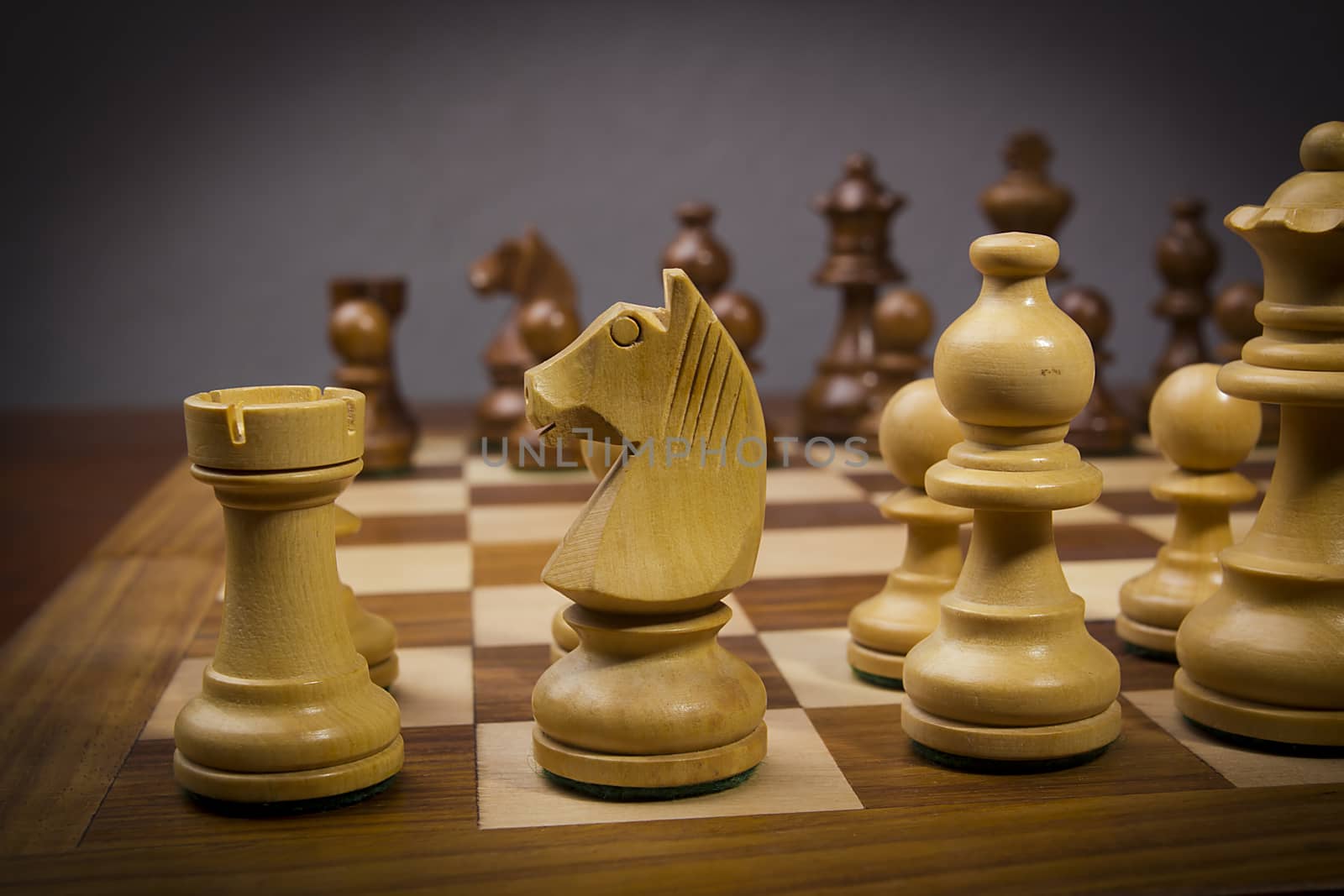 Chess board with chess wooden pieces by VIPDesignUSA