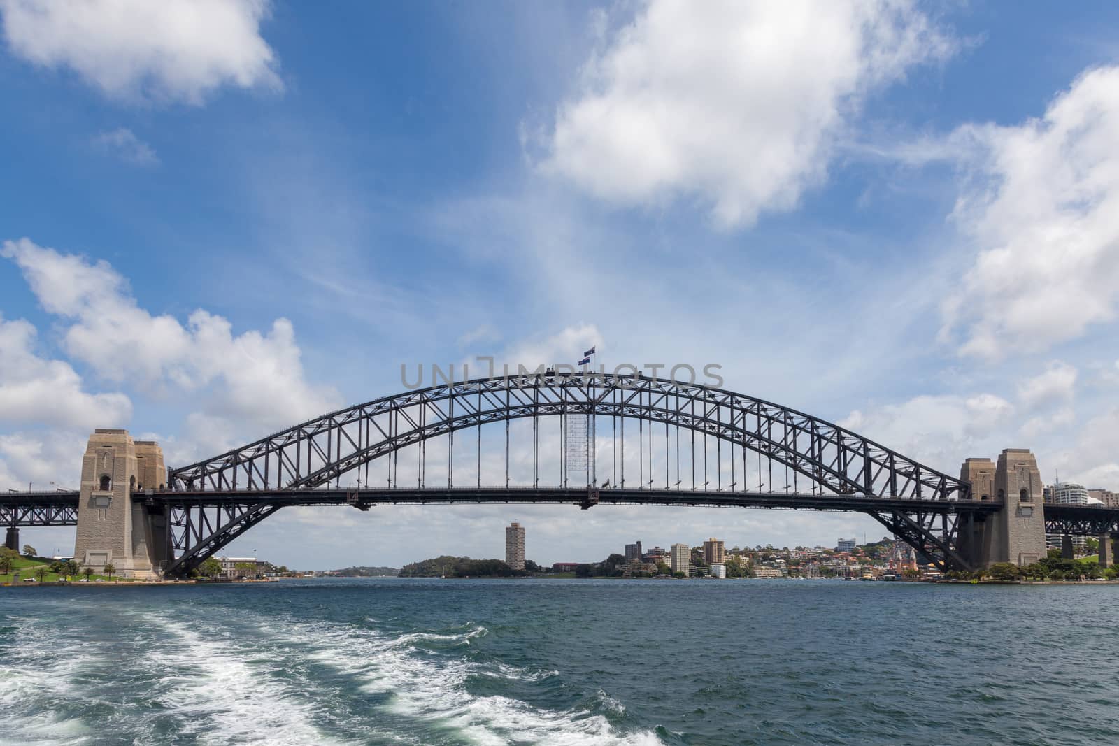 Sydney Harbour Bridge seen the water looking up at the bridge by kgboxford