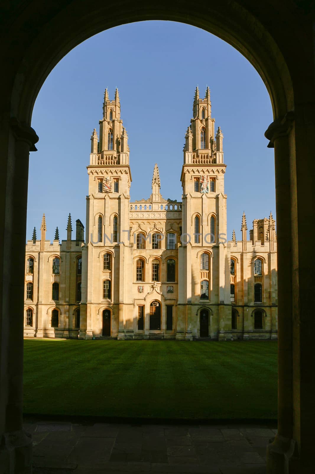 Oxford, All Souls College UK July 18th 2019 view of quadrangle from Radcliffe Square founded 1438. High quality photo