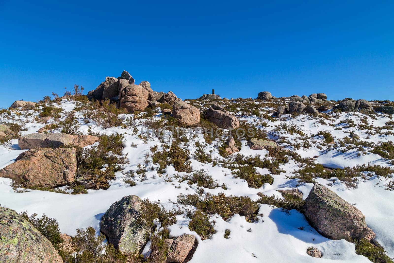 Winter landscape with snow in mountains of Serra do Xures natural park, Galicia, Spain