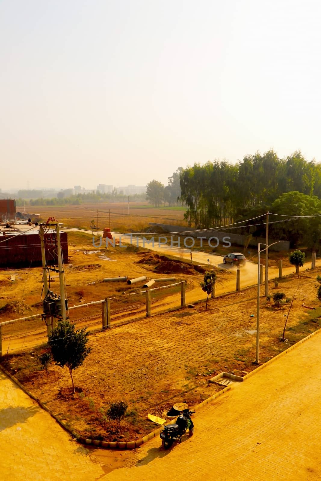 jaipur, Rajasthan, India,- june 2020 : Drone view of a towns in jaipur