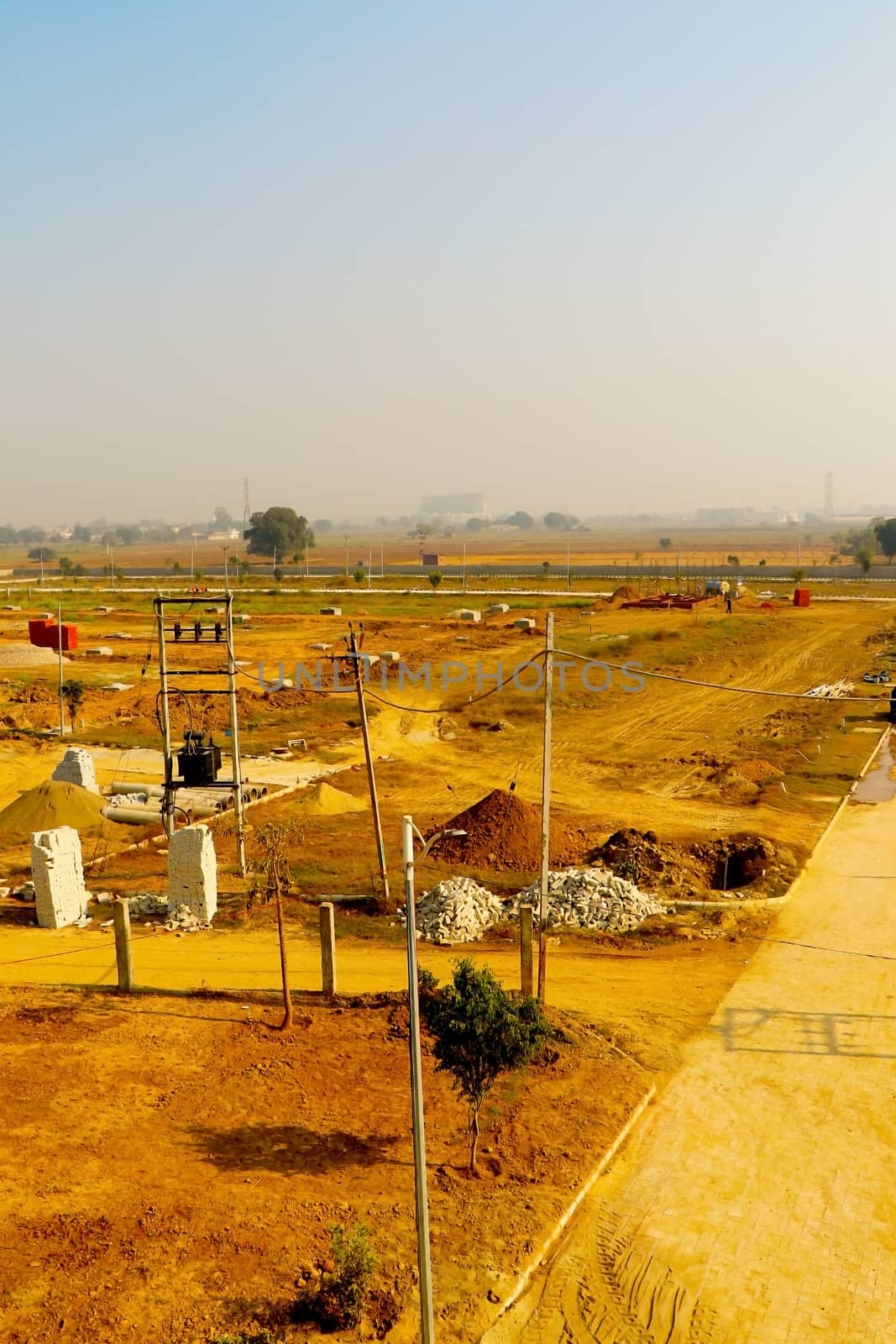 jaipur, Rajasthan, India,- june 2020 : Drone view of a towns in jaipur