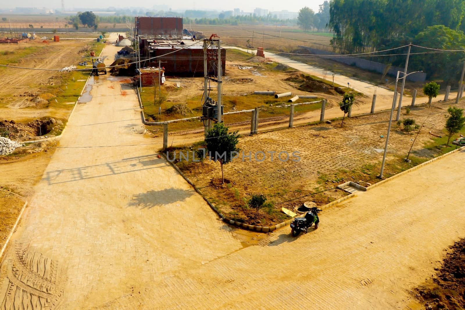 jaipur, Rajasthan, India,- june 2020 : Drone view of a towns in jaipur