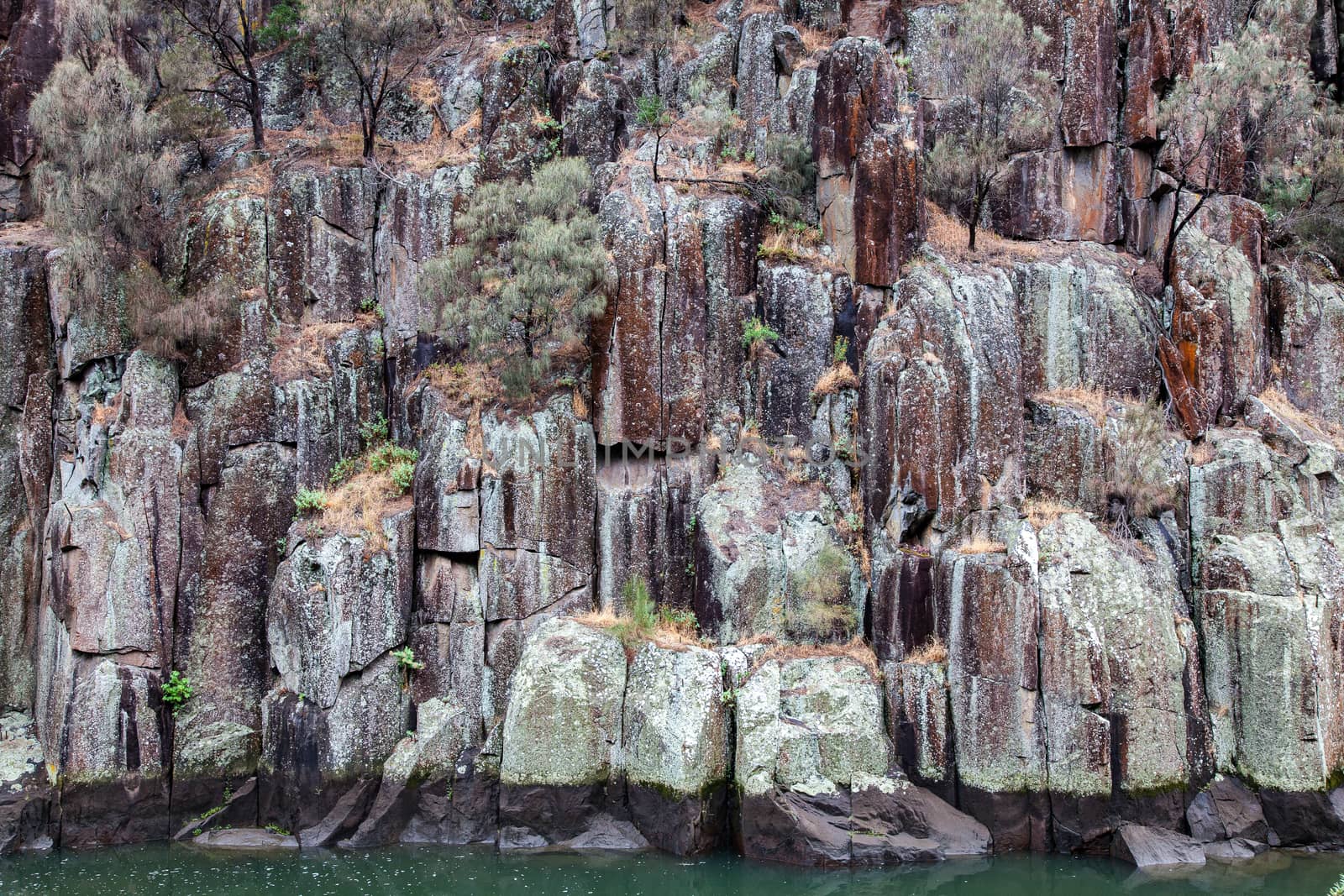 Rock face at Cataract Gorge in Launceston, Tasmania Australia by kgboxford