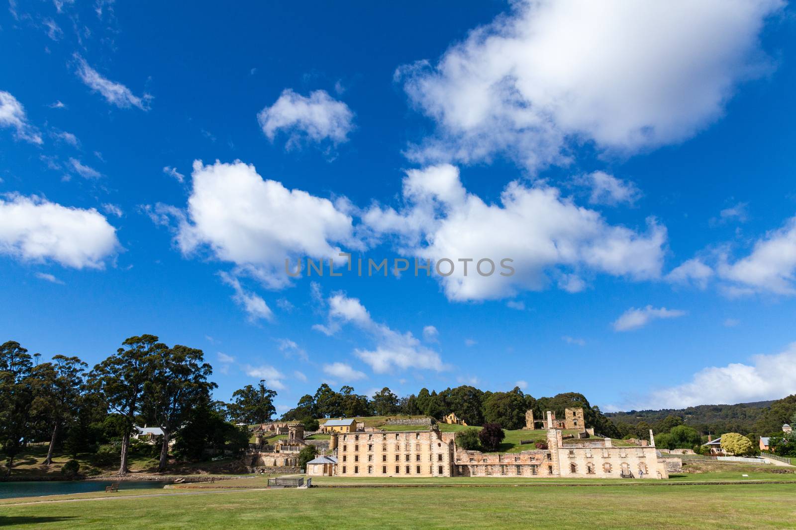 Port Arthur, Tasmania, Australia 25/11/2013 Prison buildings set on the edge of the bay in now lush gardens