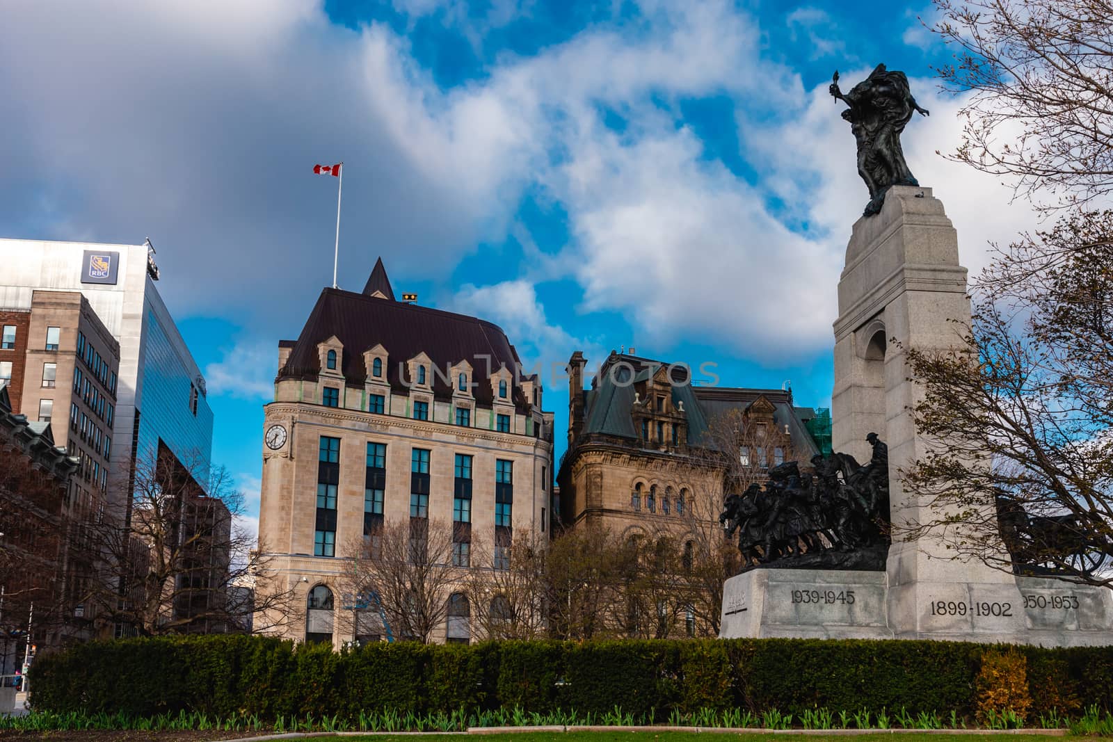 The National War Memorial in Confederation Square of downtown Ottawa, Ontario, Canada is a cenotaph commemorating soldiers who died in wars with Canadian involvement.