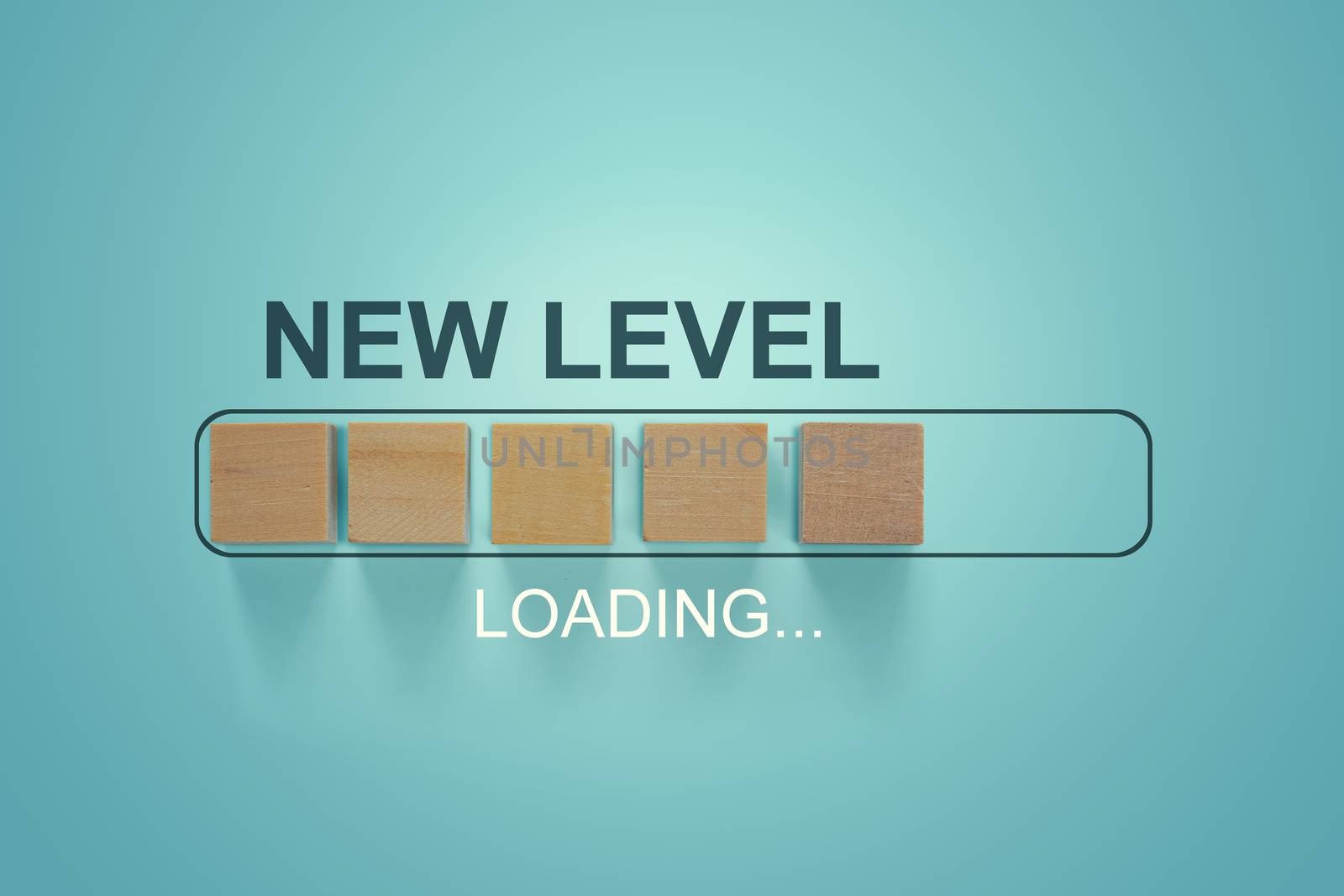 Loading bar progress concept. Next Level text loading almost complete with wooden blocks in progress bar. by setila