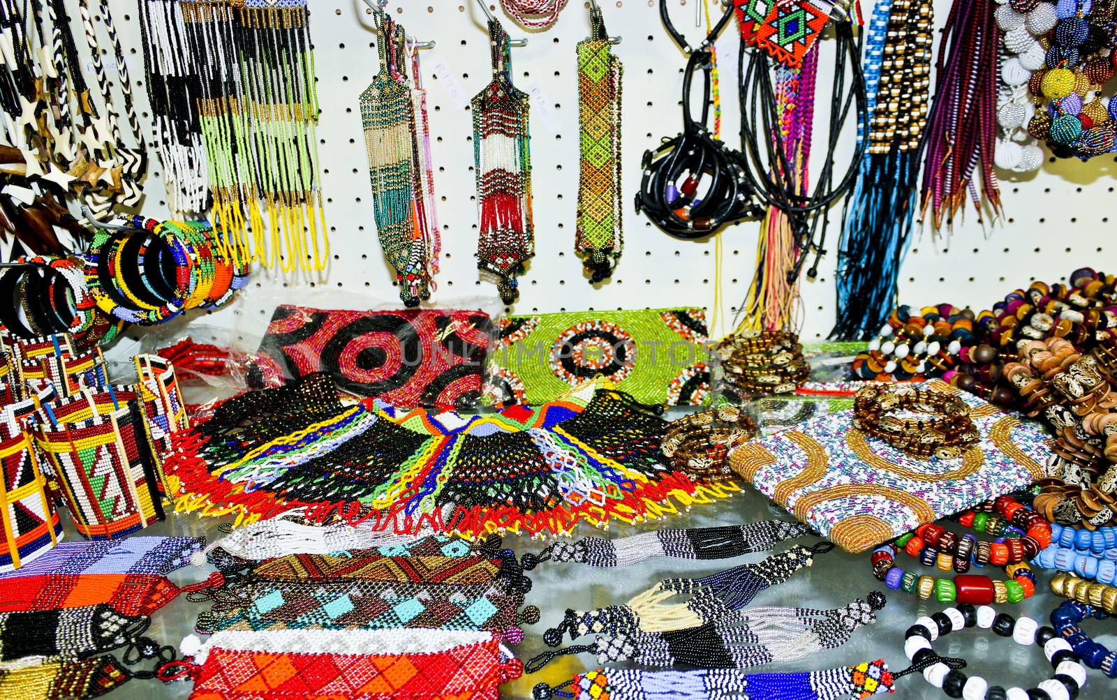 Colorful African bracelets, necklaces and jewelry, Cape Town. by Arkadij