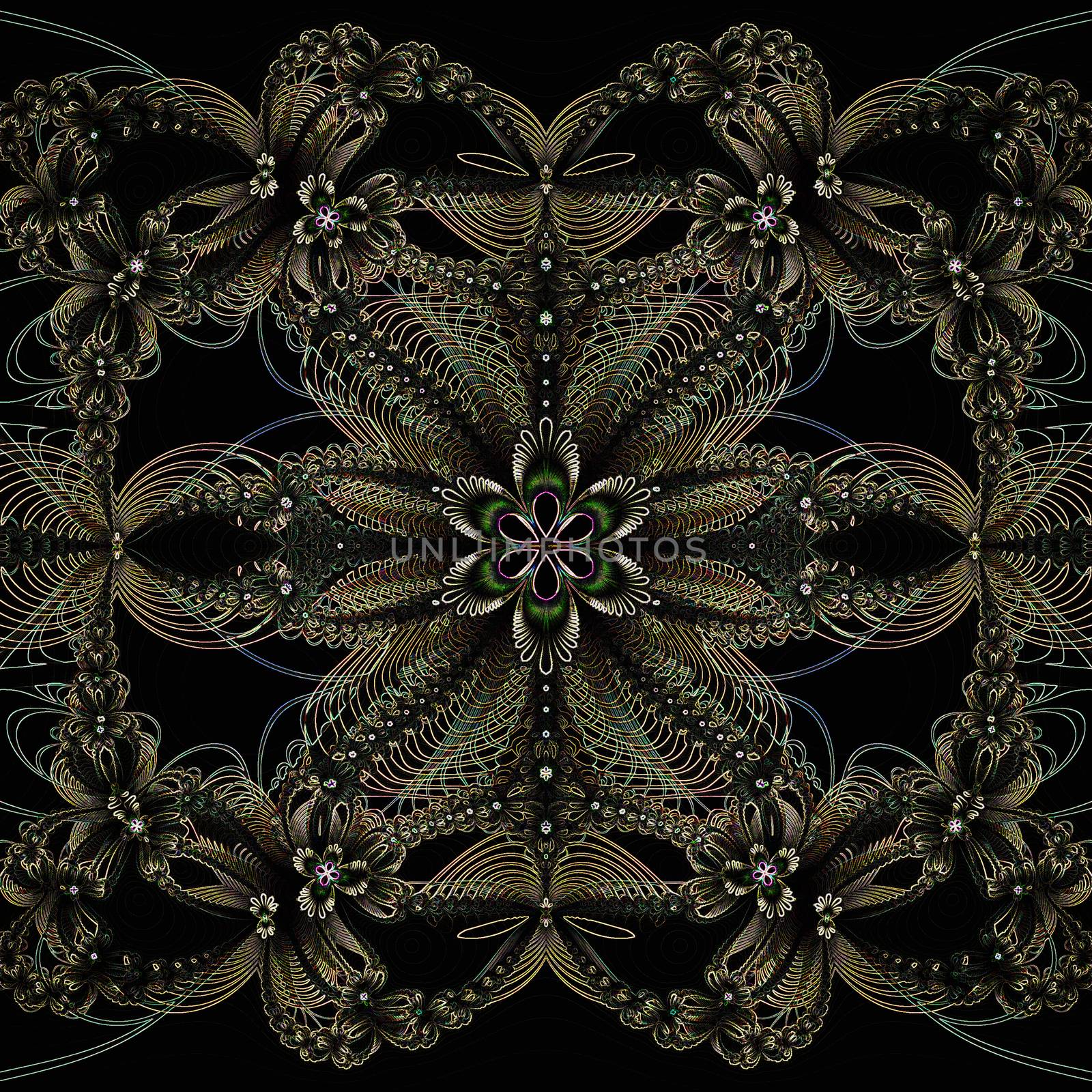 Fractal image: fancy abstract drawing, black background. by georgina198
