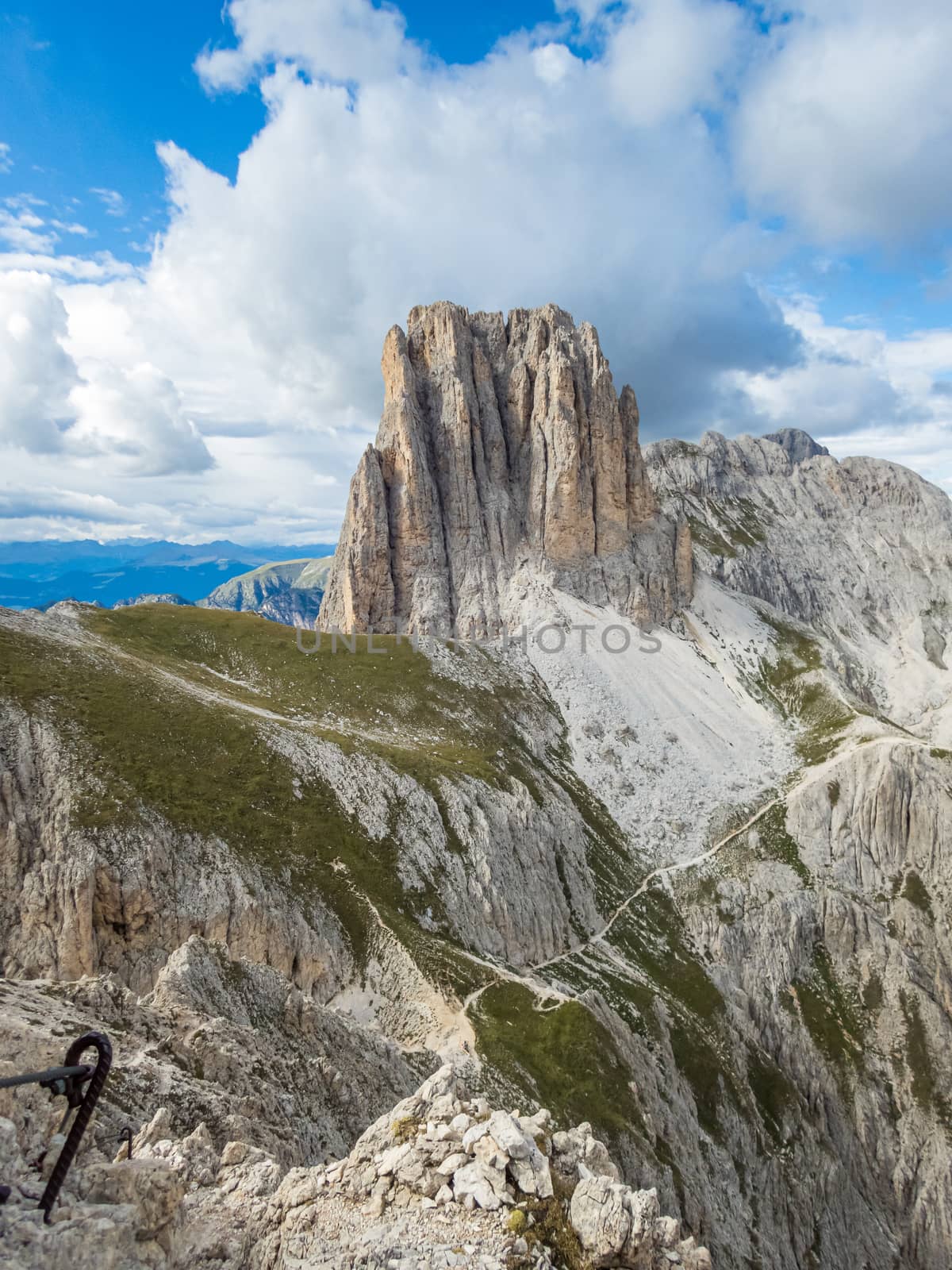 Climbing on the Rotwand and Masare via ferrata in the rose garden in the Dolomites, South Tyrol, Italy