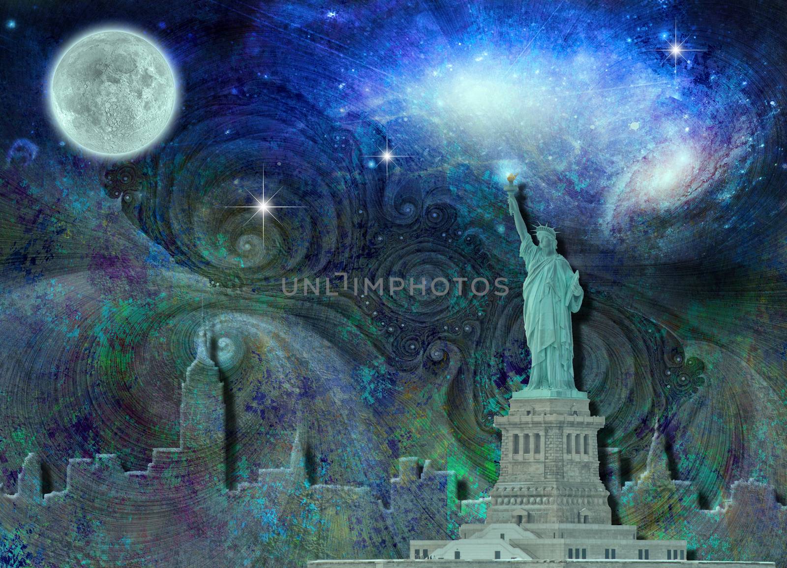 New York City Skyline Fantasy and Liberty Statue