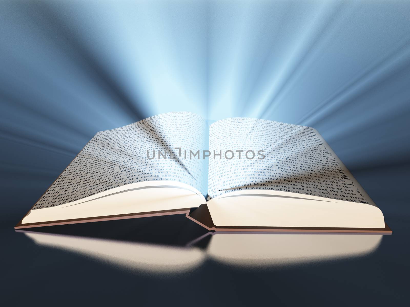 Opened book with light