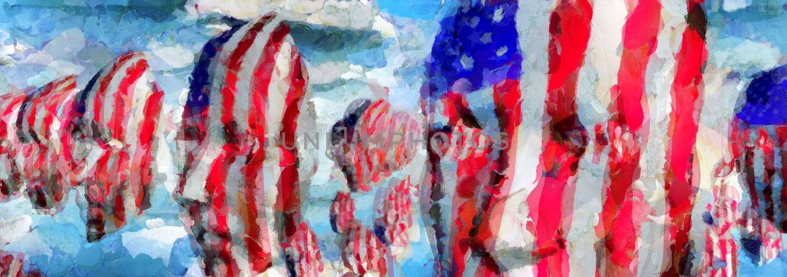 Surreal painting. Faces in US national colors.