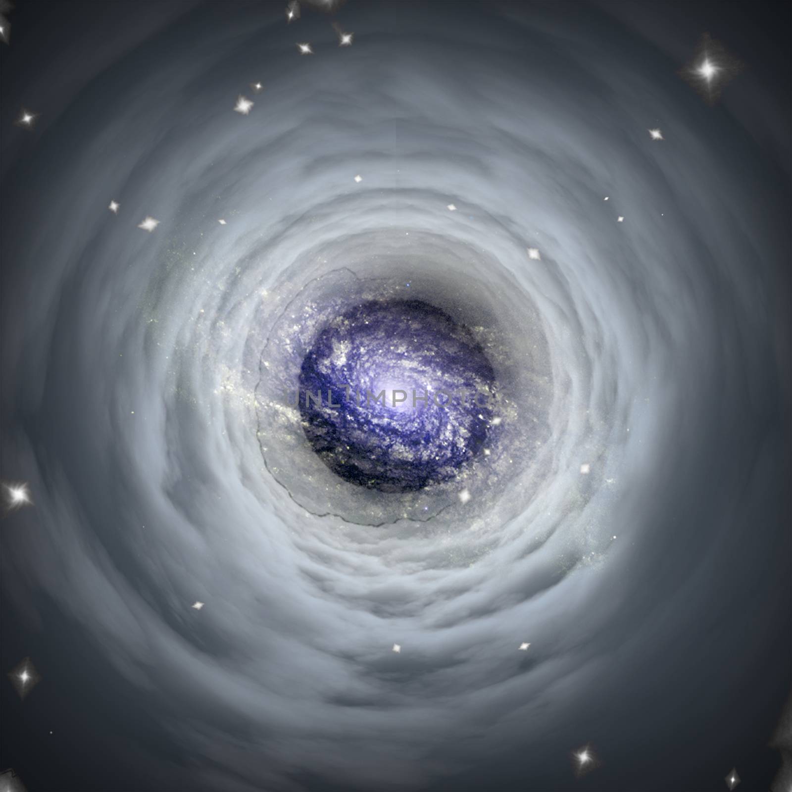 Tunnel in clouds leads to the galaxy. Some elements image credit NASA.