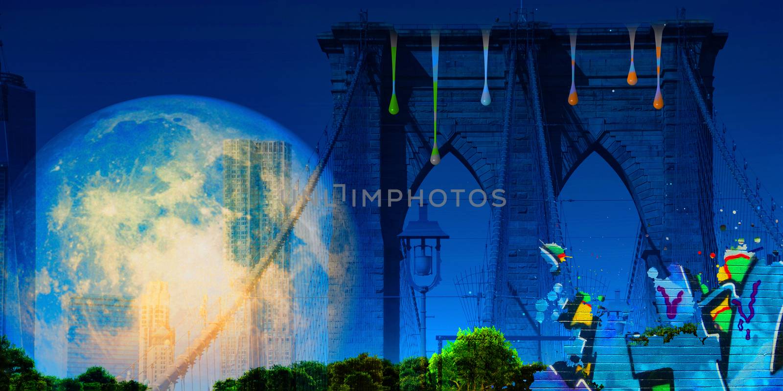 Brooklyn bridge and Full Moon by applesstock