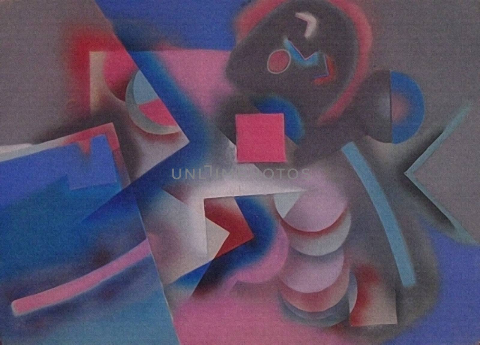 Abstract painting with geometric figures. Pastel colors. 3D rendering