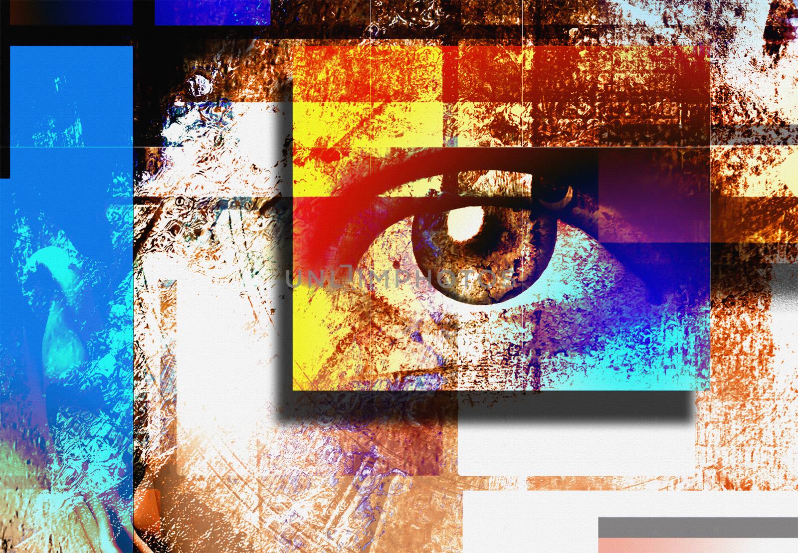 Surreal digital art. Human's eye. Mondrian style.