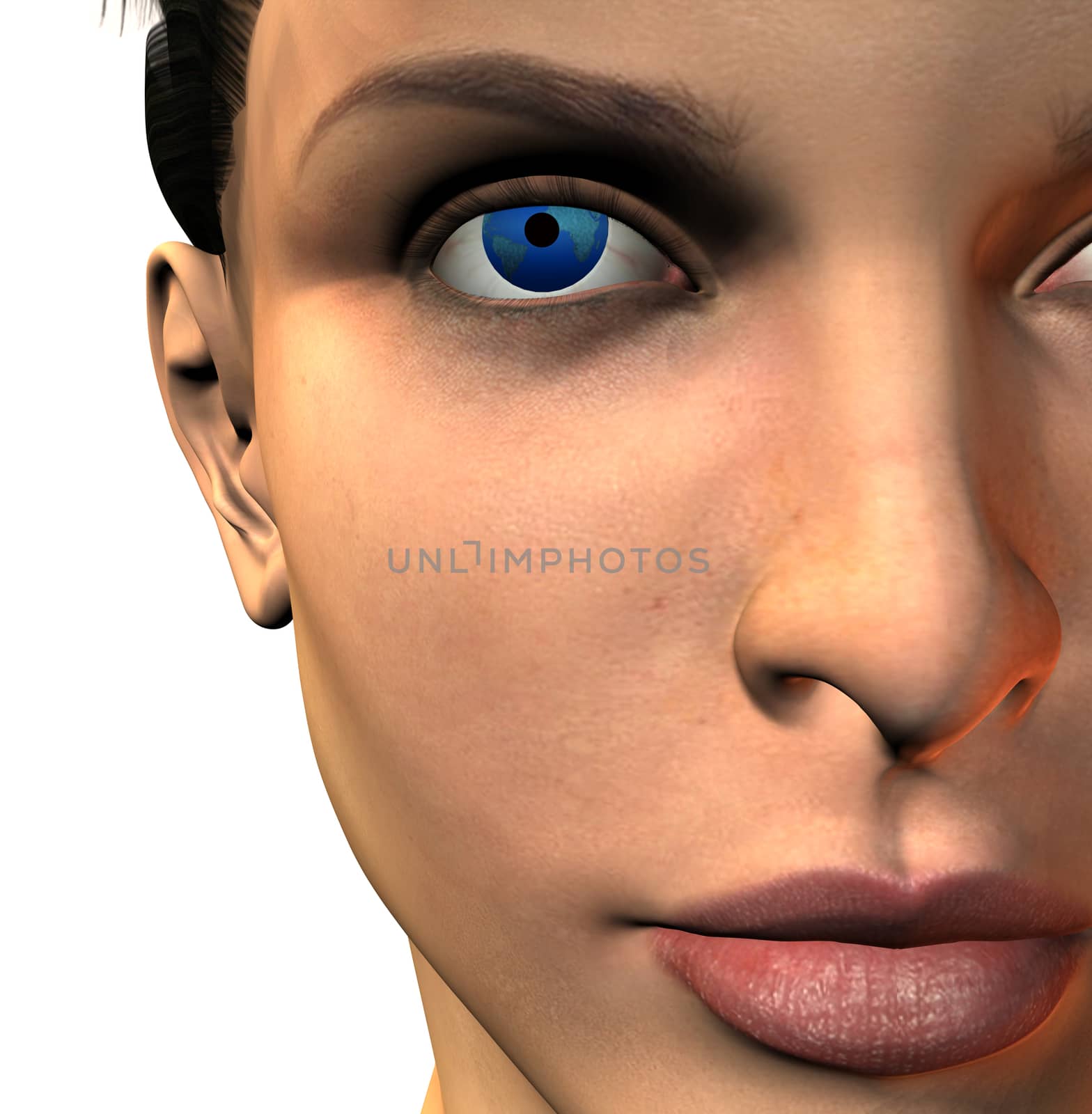 Womans face with earth eye