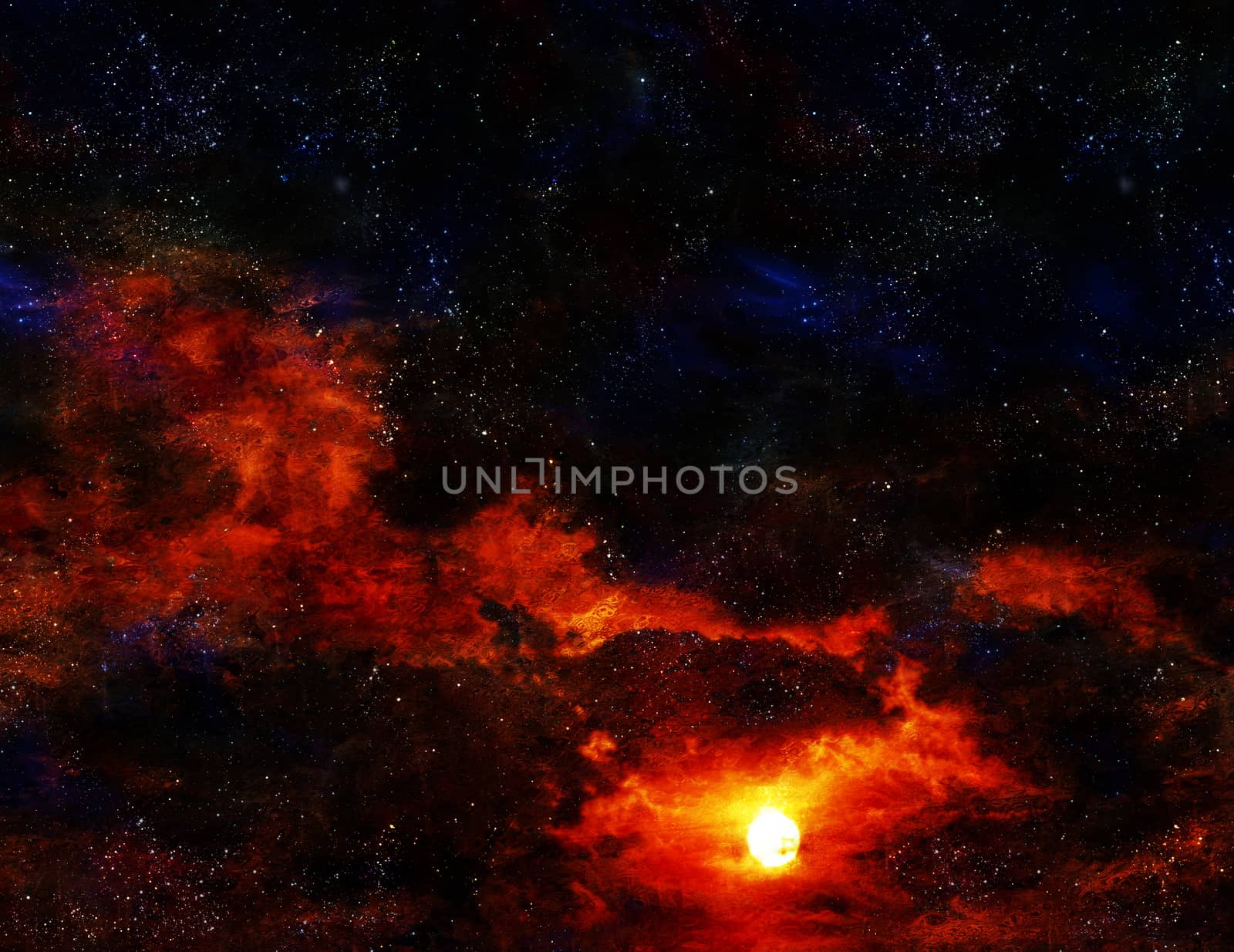 Black cloudt sky, red sunset